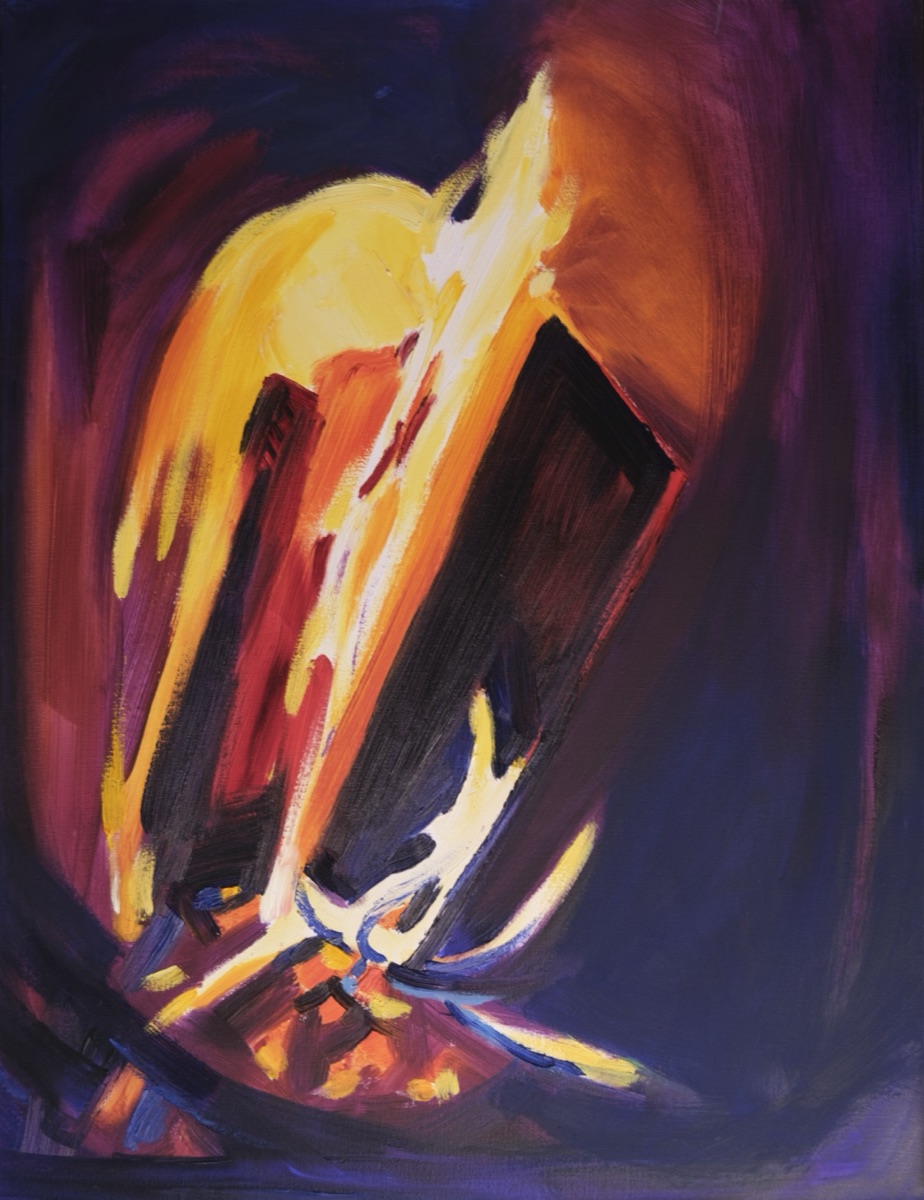 Ogień, 2021, olej na płótnie, 65 × 50 cm